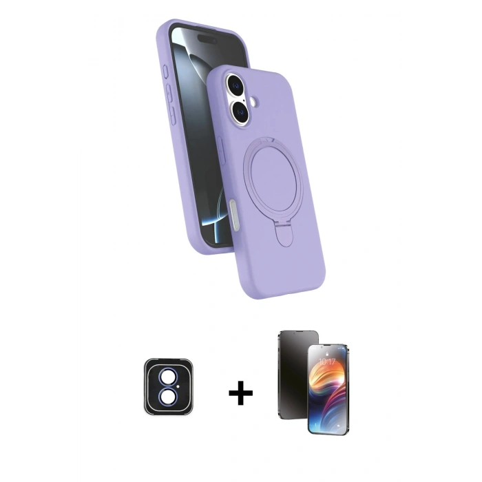 MARSİLYAN™- iPhone 16 Kılıf İz Işık Koleksiyonu - Siyah 3D Antistatik Mat Seramik Nano Ekran Koruyucu + PVD Metal Kamera Lens - MI