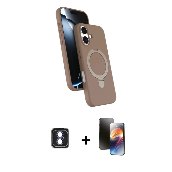 MARSİLYAN™- iPhone 16 Kılıf İz Işık Koleksiyonu - Siyah 3D Antistatik Mat Seramik Nano Ekran Koruyucu + PVD Metal Kamera Lens - MI