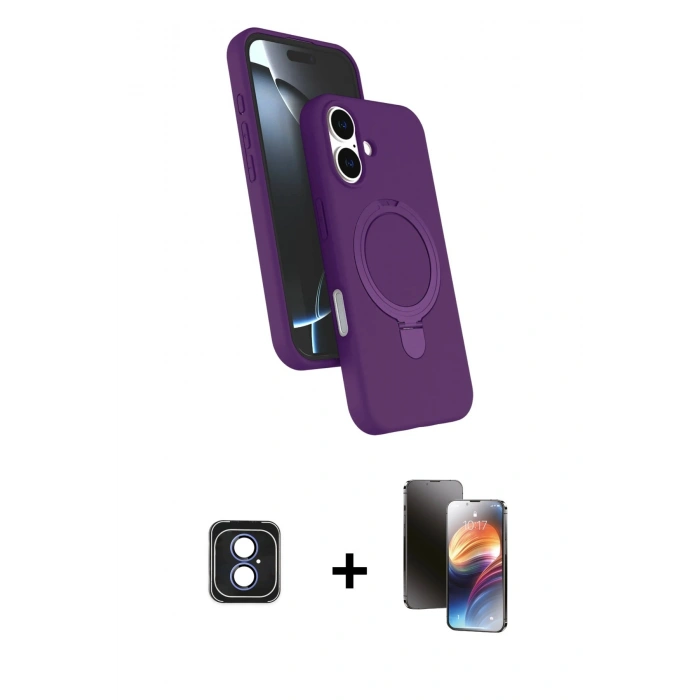 MARSİLYAN™- iPhone 16 Kılıf İz Işık Koleksiyonu - Siyah 3D Antistatik Mat Seramik Nano Ekran Koruyucu + PVD Metal Kamera Lens - MI