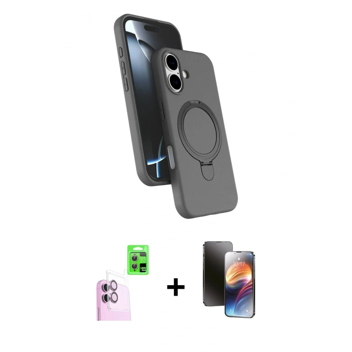 MARSİLYAN™- iPhone 16 Kılıf İz Işık Koleksiyonu - Siyah 3D Antistatik Mat Seramik Nano Ekran Koruyucu + Raze Metal Kamera Lens - PE