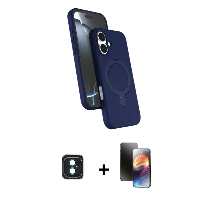MARSİLYAN™- iPhone 16 Kılıf İz Işık Koleksiyonu - Siyah 3D Antistatik Mat Seramik Nano Ekran Koruyucu + PVD Metal Kamera Lens - YL