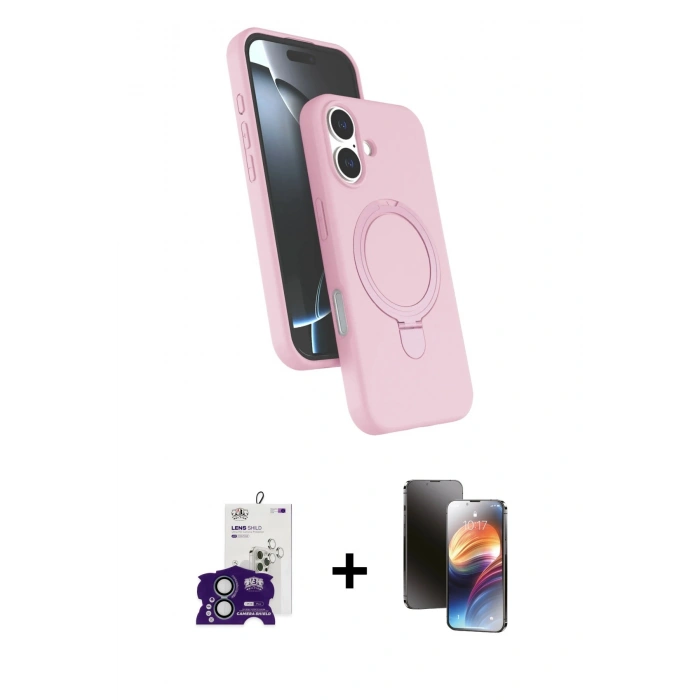 MARSİLYAN™- iPhone 16 Kılıf İz Işık Koleksiyonu - Siyah 3D Antistatik Mat Seramik Nano Ekran Koruyucu + Bilvis Titan Kamera Lens - YL