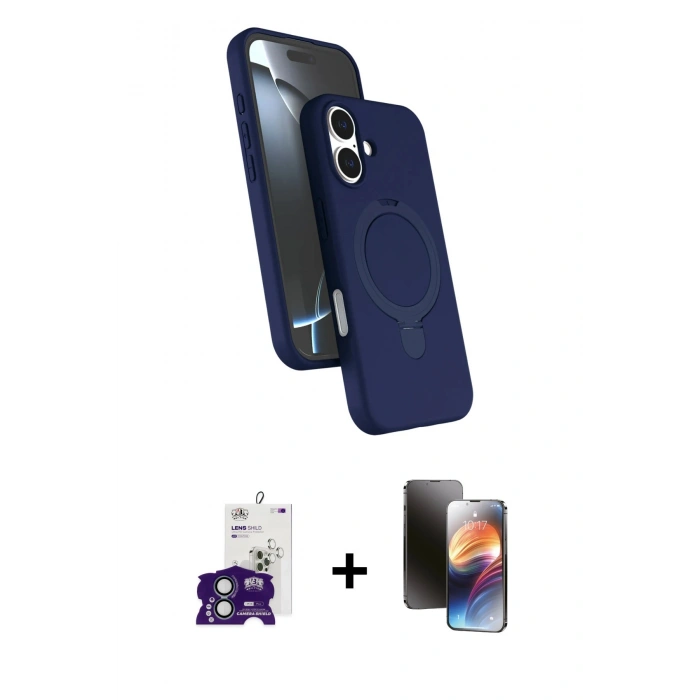MARSİLYAN™- iPhone 16 Kılıf İz Işık Koleksiyonu - Siyah 3D Antistatik Mat Seramik Nano Ekran Koruyucu + Bilvis Titan Kamera Lens - YL