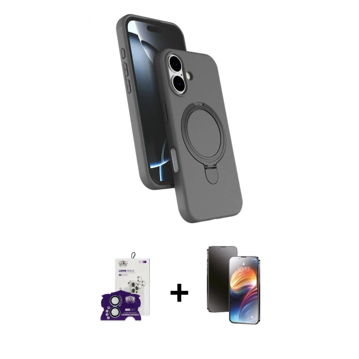 MARSİLYAN™- iPhone 16 Kılıf İz Işık Koleksiyonu - Siyah 3D Antistatik Mat Seramik Nano Ekran Koruyucu + Bilvis Titan Kamera Lens - YL