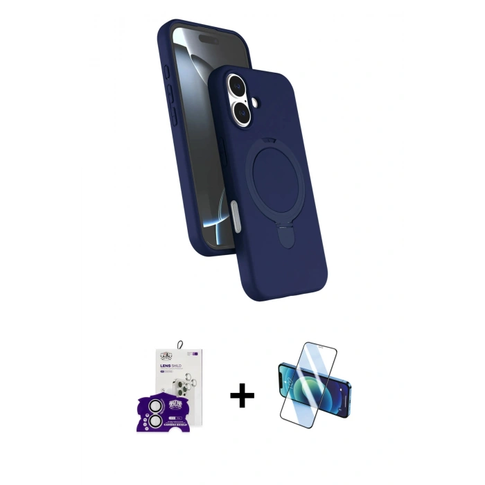MARSİLYAN™- iPhone 16 Kılıf İz Işık Koleksiyonu - Siyah 3D Antistatik Seramik Nano Ekran Koruyucu + Bilvis Titan Kamera Lens - GS