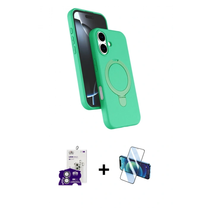 MARSİLYAN™- iPhone 16 Kılıf İz Işık Koleksiyonu - Siyah 3D Antistatik Seramik Nano Ekran Koruyucu + Bilvis Titan Kamera Lens - GS