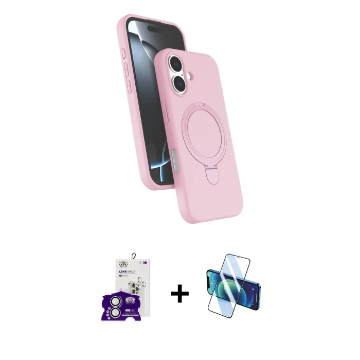 MARSİLYAN™- iPhone 16 Kılıf İz Işık Koleksiyonu - Siyah 3D Antistatik Seramik Nano Ekran Koruyucu + Bilvis Titan Kamera Lens - GS