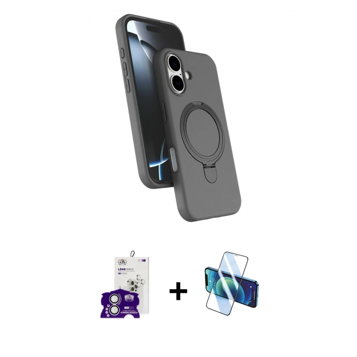 MARSİLYAN™- iPhone 16 Kılıf İz Işık Koleksiyonu - Siyah 3D Antistatik Seramik Nano Ekran Koruyucu + Bilvis Titan Kamera Lens - GS