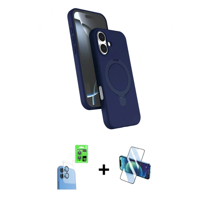 MARSİLYAN™- iPhone 16 Kılıf İz Işık Koleksiyonu - Siyah 3D Antistatik Seramik Nano Ekran Koruyucu + Raze Metal Kamera Lens - LT