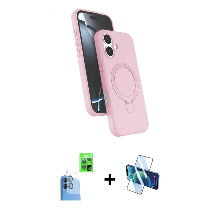 MARSİLYAN™- iPhone 16 Kılıf İz Işık Koleksiyonu - Siyah 3D Antistatik Seramik Nano Ekran Koruyucu + Raze Metal Kamera Lens - LT