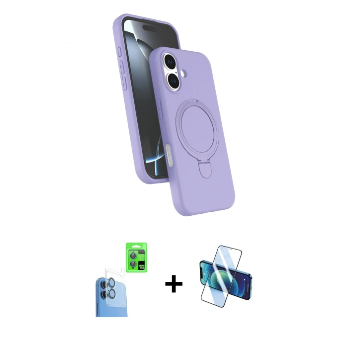 MARSİLYAN™- iPhone 16 Kılıf İz Işık Koleksiyonu - Siyah 3D Antistatik Seramik Nano Ekran Koruyucu + Raze Metal Kamera Lens - LT