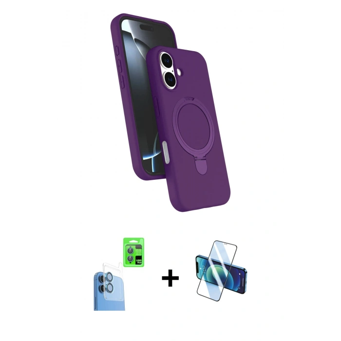 MARSİLYAN™- iPhone 16 Kılıf İz Işık Koleksiyonu - Siyah 3D Antistatik Seramik Nano Ekran Koruyucu + Raze Metal Kamera Lens - LT