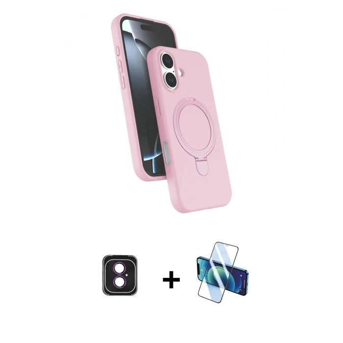 MARSİLYAN™- iPhone 16 Kılıf İz Işık Koleksiyonu - Siyah 3D Antistatik Seramik Nano Ekran Koruyucu + PVD Metal Kamera Lens - PE