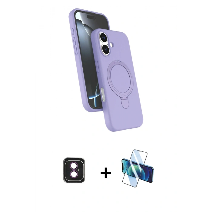 MARSİLYAN™- iPhone 16 Kılıf İz Işık Koleksiyonu - Siyah 3D Antistatik Seramik Nano Ekran Koruyucu + PVD Metal Kamera Lens - PE