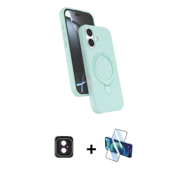 MARSİLYAN™- iPhone 16 Kılıf İz Işık Koleksiyonu - Siyah 3D Antistatik Seramik Nano Ekran Koruyucu + PVD Metal Kamera Lens - PE