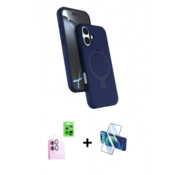 MARSİLYAN™- iPhone 16 Kılıf İz Işık Koleksiyonu - Siyah 3D Antistatik Seramik Nano Ekran Koruyucu + Raze Metal Kamera Lens - PE
