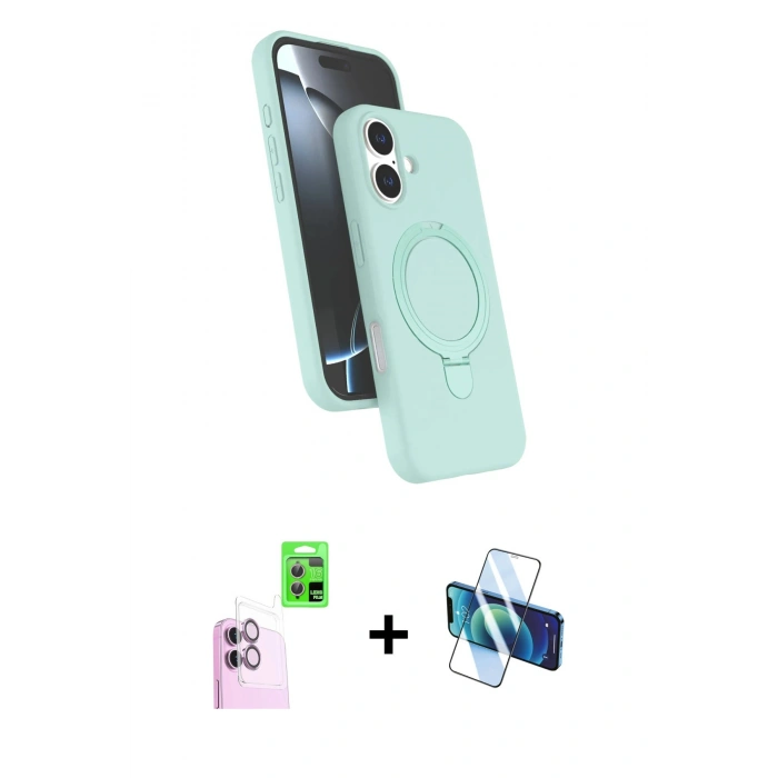 MARSİLYAN™- iPhone 16 Kılıf İz Işık Koleksiyonu - Siyah 3D Antistatik Seramik Nano Ekran Koruyucu + Raze Metal Kamera Lens - PE