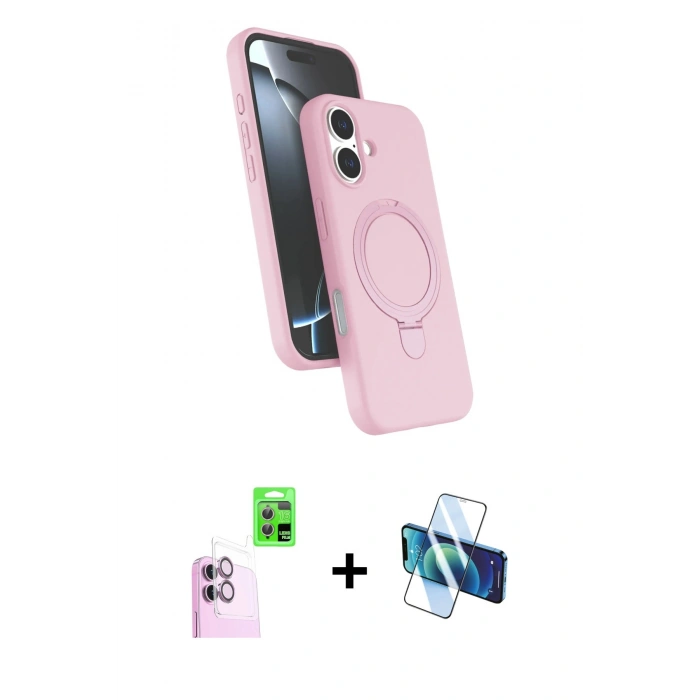 MARSİLYAN™- iPhone 16 Kılıf İz Işık Koleksiyonu - Siyah 3D Antistatik Seramik Nano Ekran Koruyucu + Raze Metal Kamera Lens - PE