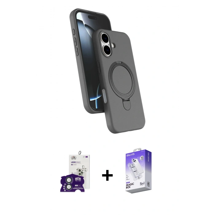 MARSİLYAN™- iPhone 16 Kılıf İz Işık Koleksiyonu - Siyah Bilvis 5in1 3D Magic Cam Ekran Koruyucu + Bilvis Titan Kamera Lens - YL