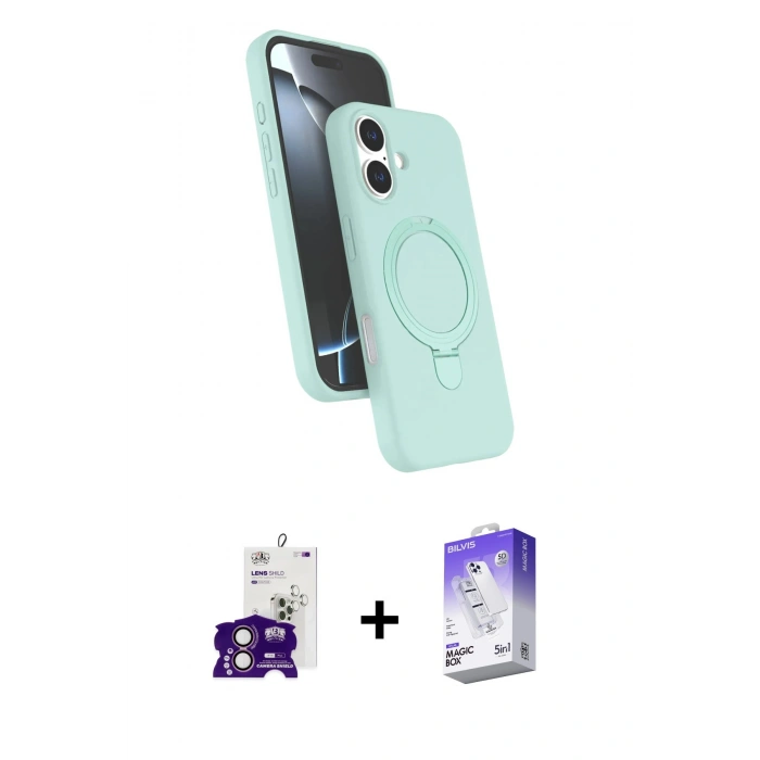 MARSİLYAN™- iPhone 16 Kılıf İz Işık Koleksiyonu - Siyah Bilvis 5in1 3D Magic Cam Ekran Koruyucu + Bilvis Titan Kamera Lens - PE