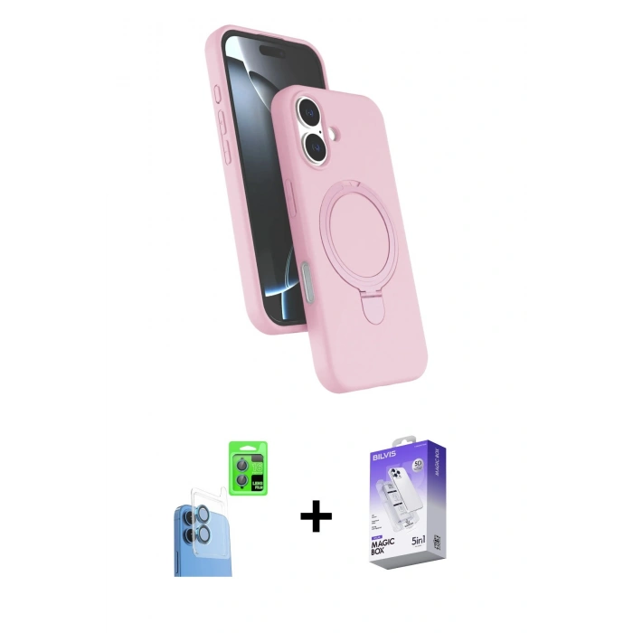 MARSİLYAN™- iPhone 16 Kılıf İz Işık Koleksiyonu - Siyah Bilvis 5in1 3D Magic Cam Ekran Koruyucu + Raze Metal Kamera Lens - LT