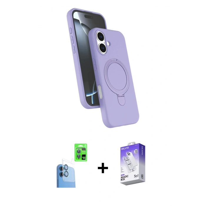 MARSİLYAN™- iPhone 16 Kılıf İz Işık Koleksiyonu - Siyah Bilvis 5in1 3D Magic Cam Ekran Koruyucu + Raze Metal Kamera Lens - LT