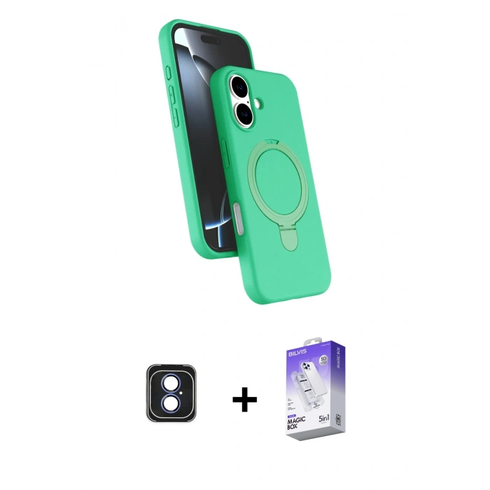 MARSİLYAN™- iPhone 16 Kılıf İz Işık Koleksiyonu - Siyah Bilvis 5in1 3D Magic Cam Ekran Koruyucu + PVD Metal Kamera Lens - MI