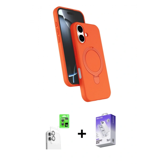 MARSİLYAN™- iPhone 16 Kılıf İz Işık Koleksiyonu - Siyah Bilvis 5in1 3D Magic Cam Ekran Koruyucu + Raze Metal Kamera Lens - BZ