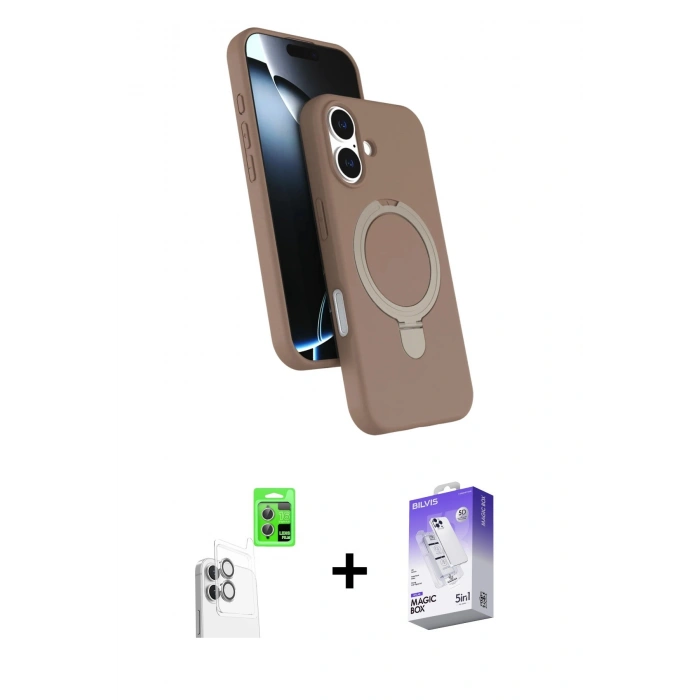 MARSİLYAN™- iPhone 16 Kılıf İz Işık Koleksiyonu - Siyah Bilvis 5in1 3D Magic Cam Ekran Koruyucu + Raze Metal Kamera Lens - BZ