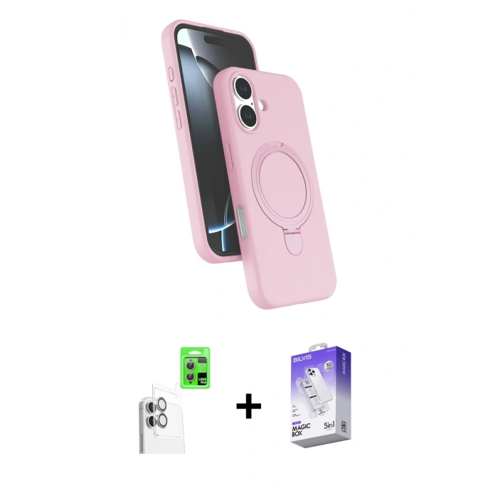 MARSİLYAN™- iPhone 16 Kılıf İz Işık Koleksiyonu - Siyah Bilvis 5in1 3D Magic Cam Ekran Koruyucu + Raze Metal Kamera Lens - BZ