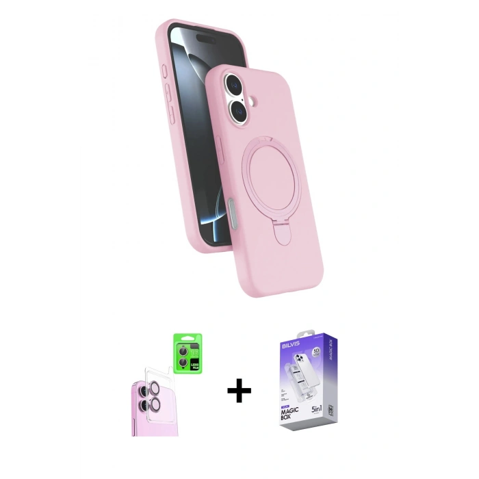 MARSİLYAN™- iPhone 16 Kılıf İz Işık Koleksiyonu - Siyah Bilvis 5in1 3D Magic Cam Ekran Koruyucu + Raze Metal Kamera Lens - PE