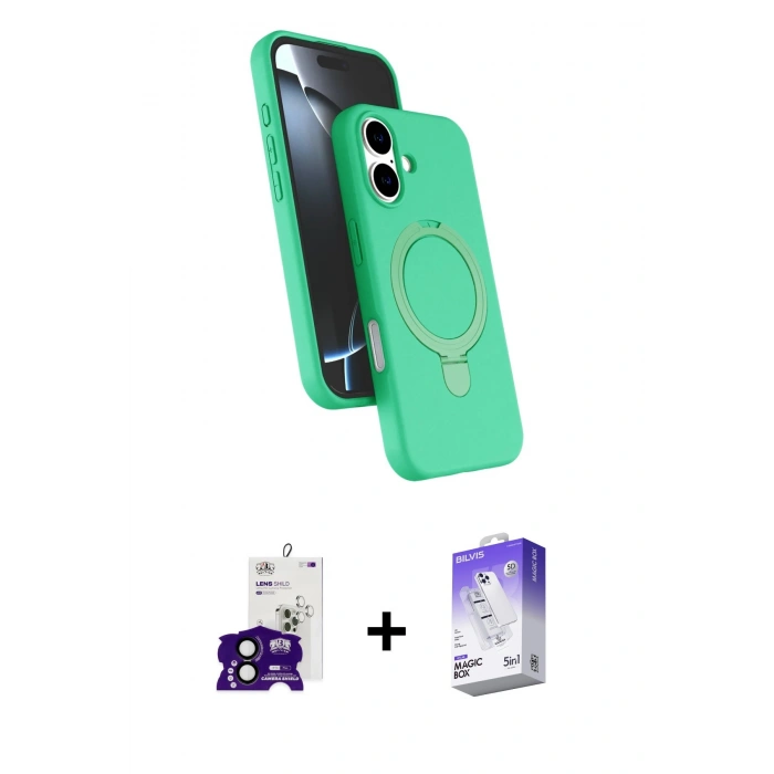 MARSİLYAN™- iPhone 16 Kılıf İz Işık Koleksiyonu - Siyah Bilvis 5in1 3D Magic Cam Ekran Koruyucu + Siyah Bilvis Titan Kamera Lens