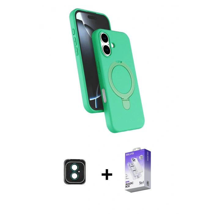 MARSİLYAN™- iPhone 16 Kılıf İz Işık Koleksiyonu - Siyah Bilvis 5in1 3D Magic Cam Ekran Koruyucu + PVD Metal Kamera Lens - YL
