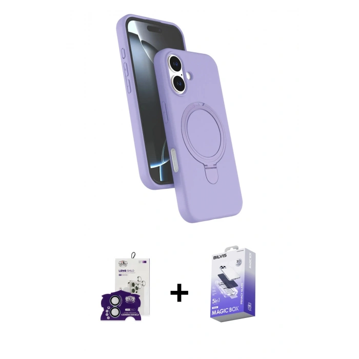 MARSİLYAN™- iPhone 16 Kılıf İz Işık Koleksiyonu - Siyah Bilvis 5in1 5D Magic Hayalet Cam Ekran Koruyucu + Bilvis Titan Kamera Lens - YL
