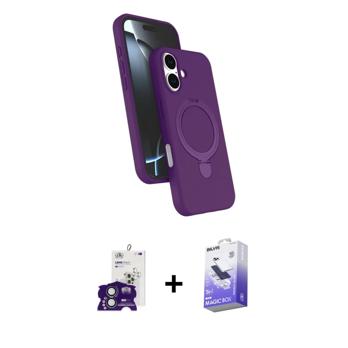 MARSİLYAN™- iPhone 16 Kılıf İz Işık Koleksiyonu - Siyah Bilvis 5in1 5D Magic Hayalet Cam Ekran Koruyucu + Bilvis Titan Kamera Lens - YL