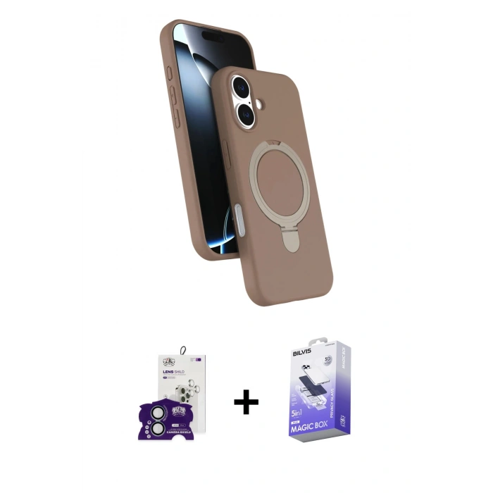 MARSİLYAN™- iPhone 16 Kılıf İz Işık Koleksiyonu - Siyah Bilvis 5in1 5D Magic Hayalet Cam Ekran Koruyucu + Bilvis Titan Kamera Lens - YL