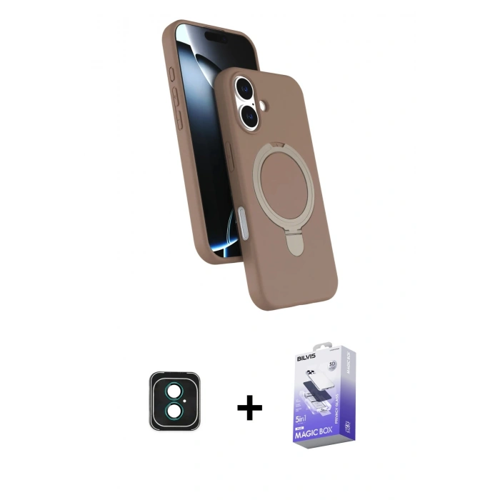 MARSİLYAN™- iPhone 16 Kılıf İz Işık Koleksiyonu - Siyah Bilvis 5in1 5D Magic Hayalet Cam Ekran Koruyucu + PVD Metal Kamera Lens - YL