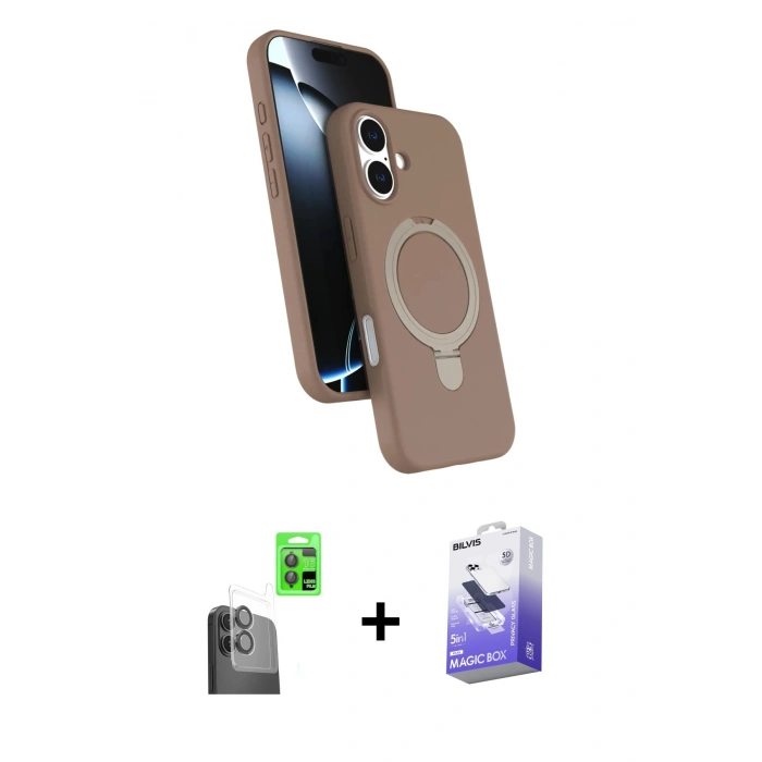 MARSİLYAN™- iPhone 16 Kılıf İz Işık Koleksiyonu - Siyah Bilvis 5in1 5D Magic Hayalet Cam Ekran Koruyucu + Raze Metal Kamera Lens - SH