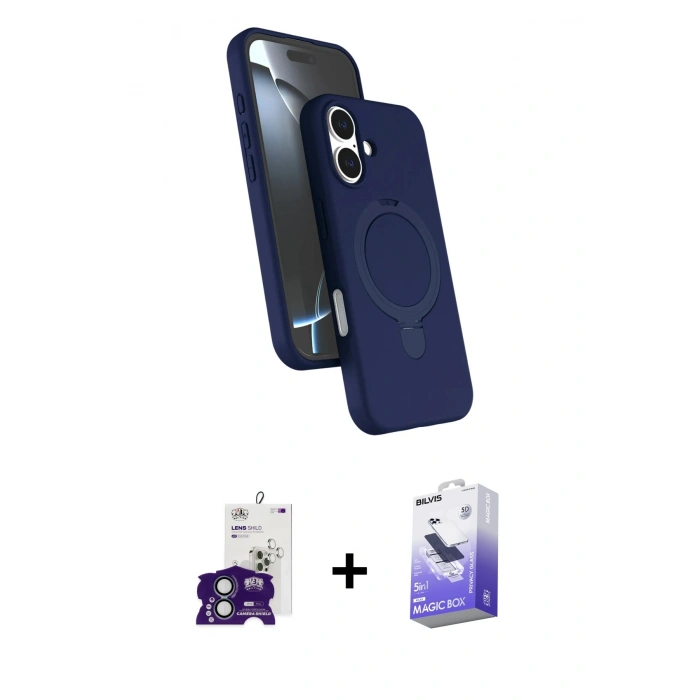 MARSİLYAN™- iPhone 16 Kılıf İz Işık Koleksiyonu - Siyah Bilvis 5in1 5D Magic Hayalet Cam Ekran Koruyucu + Bilvis Titan Kamera Lens - YL
