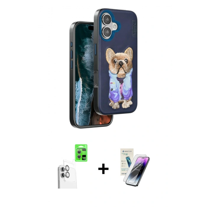MARSİLYAN™- iPhone 16 Kılıf İz Minimal Koleksiyonu - Şeffaf Pasifik Cam Ekran Koruyucu + Raze Metal Kamera Lens - BZ