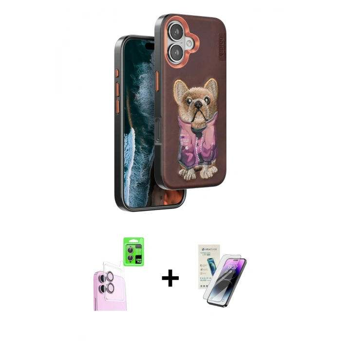 MARSİLYAN™- iPhone 16 Kılıf İz Minimal Koleksiyonu - Şeffaf Pasifik Cam Ekran Koruyucu + Raze Metal Kamera Lens - PE