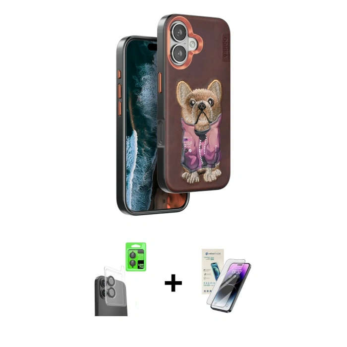 MARSİLYAN™- iPhone 16 Kılıf İz Minimal Koleksiyonu - Şeffaf Pasifik Cam Ekran Koruyucu + Raze Metal Kamera Lens - SH