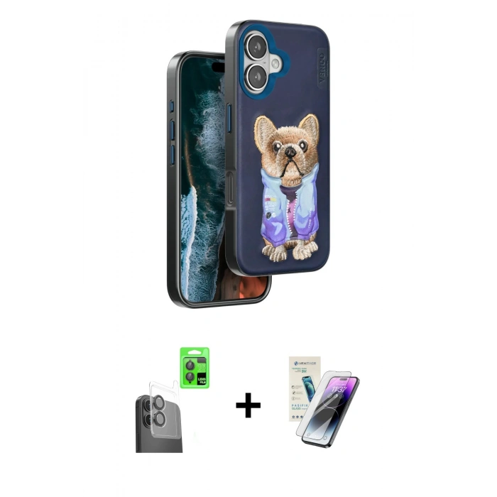 MARSİLYAN™- iPhone 16 Kılıf İz Minimal Koleksiyonu - Şeffaf Pasifik Cam Ekran Koruyucu + Raze Metal Kamera Lens - SH