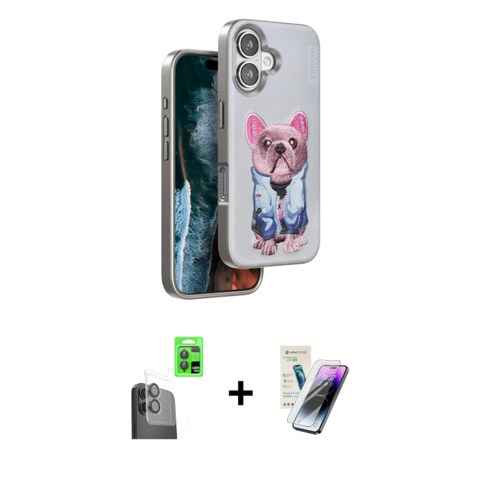 MARSİLYAN™- iPhone 16 Kılıf İz Minimal Koleksiyonu - Şeffaf Pasifik Cam Ekran Koruyucu + Raze Metal Kamera Lens - SH