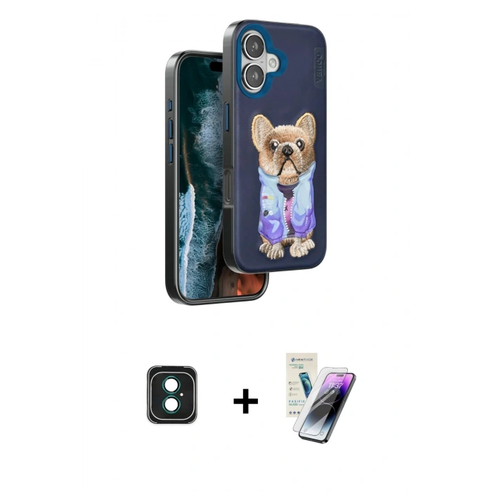 MARSİLYAN™- iPhone 16 Kılıf İz Minimal Koleksiyonu - Şeffaf Pasifik Cam Ekran Koruyucu + PVD Metal Kamera Lens - YL