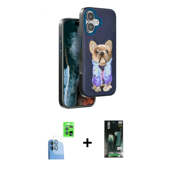 MARSİLYAN™- iPhone 16 Kılıf İz Minimal Koleksiyonu - Siyah 360 Mat Full Body Arka Koruyucu + Raze Metal Kamera Lens - LT