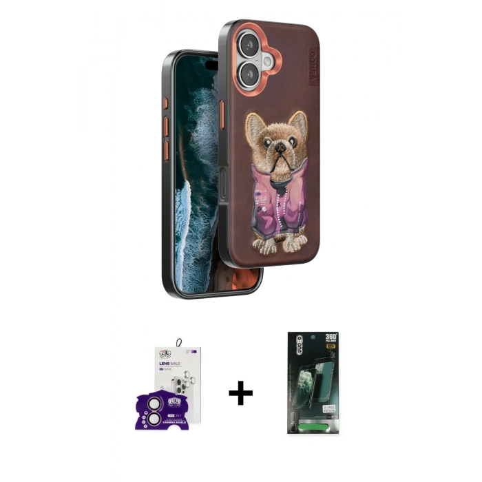 MARSİLYAN™- iPhone 16 Kılıf İz Minimal Koleksiyonu - Siyah 360 Mat Full Body Arka Koruyucu + Bilvis Titan Kamera Lens - PE