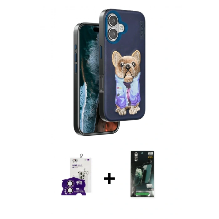 MARSİLYAN™- iPhone 16 Kılıf İz Minimal Koleksiyonu - Siyah 360 Mat Full Body Arka Koruyucu + Bilvis Titan Kamera Lens - PE