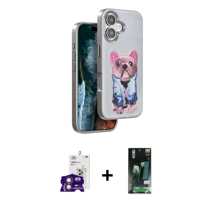 MARSİLYAN™- iPhone 16 Kılıf İz Minimal Koleksiyonu - Siyah 360 Mat Full Body Arka Koruyucu + Bilvis Titan Kamera Lens - PE