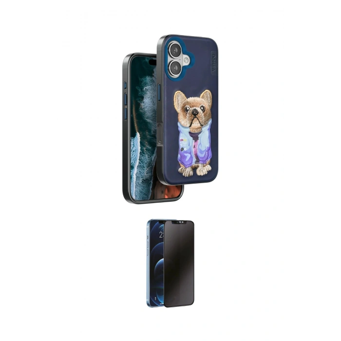 MARSİLYAN™- iPhone 16 Kılıf İz Minimal Koleksiyonu - Siyah 3D Antistatik Hayalet Cam Ekran Koruyucu